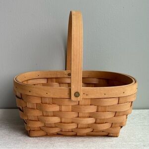 VINTAGE handmade woven wooden basket with handle easter basket flower wedding